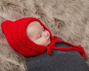 Red baby gnome hat, winter hospital bonnet, Christmas coming home outfit, Valentine's Day, newborn girl & boy elf photo prop, shower gift