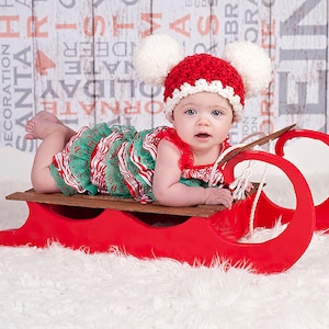 Baby Christmas hat all sizes newborn baby girl boy giant pom pom hospital beanie for holiday coming home outfit Santa photography photo prop 3 to 6 Month