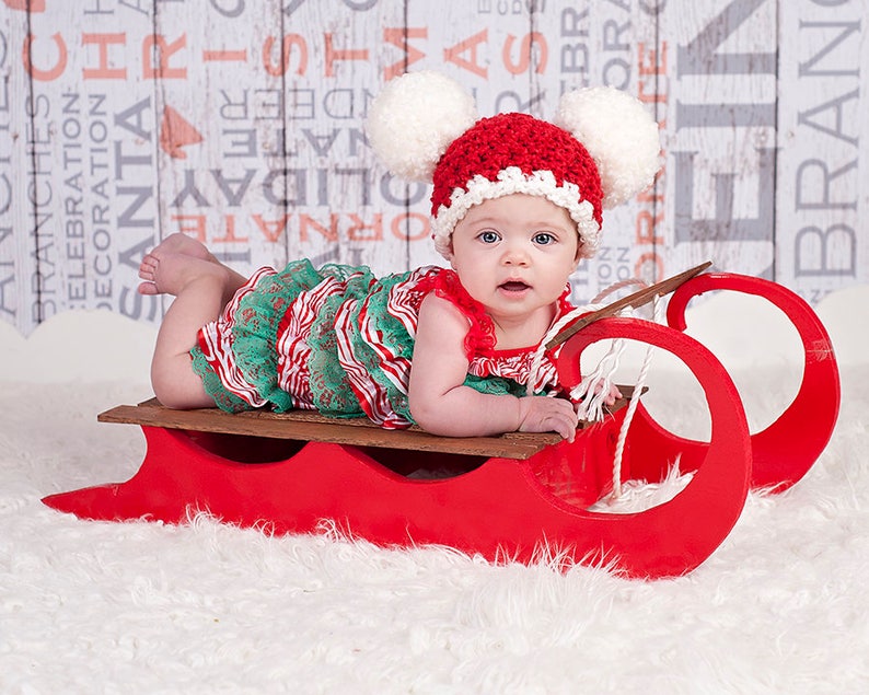 Baby Christmas hat all sizes newborn baby girl boy giant pom pom hospital beanie for holiday coming home outfit Santa photography photo prop 3 to 6 Month