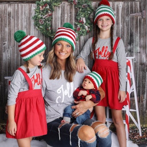 Baby Weihnachtsmütze Riesenbommel gestreifte Krankenhaus Mütze für Weihnachten nach Hause kommen Outfit Urlaub Foto Requisite Neugeborene Fotografie rot grün & weiß Bild 9