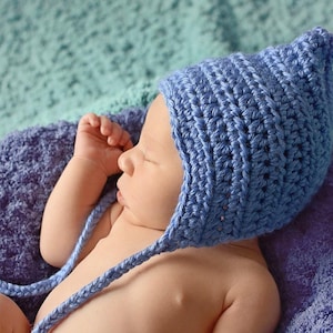Baby boy gnome hat, blue pixie elf crochet hospital bonnet for coming home outfit, newborn photography, photo prop, unique shower gift