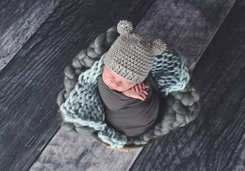 Newborn baby hat 39 colors mini pom bear ear winter hospital beanie for winter coming home outfit gender neutral girl boy white gray black image 10