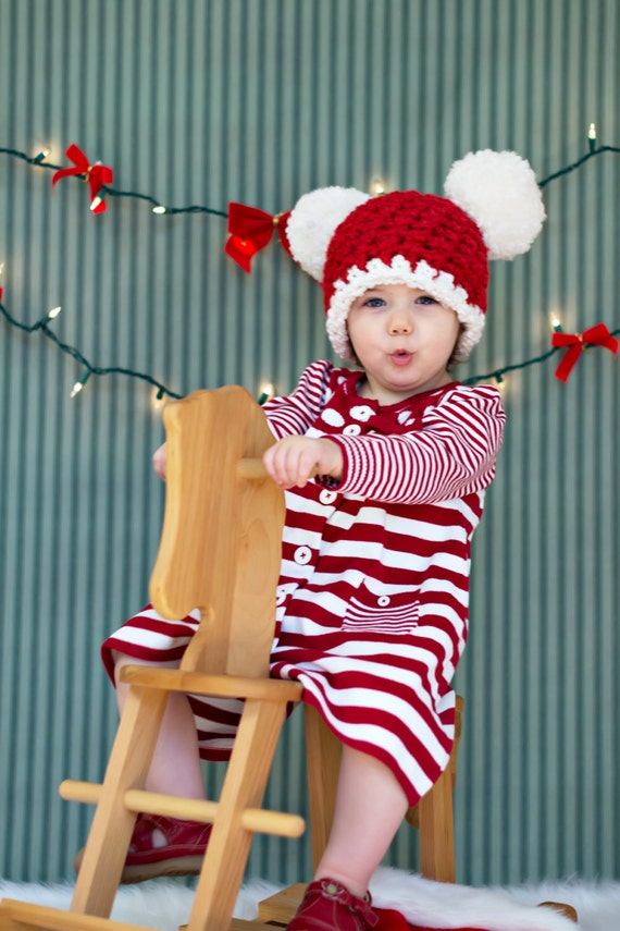 Bonnet de Noël assorti pour la famille - Bonnet d'hiver chaud pour mère et  bébé - Bonnet de Noël parent-enfant à pompons, Rouge de Noël.