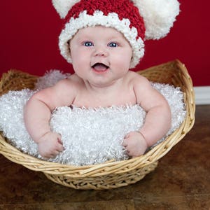 Christmas Santa hat all sizes giant pom Xmas beanie holiday family photography photo prop baby toddler kids womens sizes red and white 0 to 3 Month