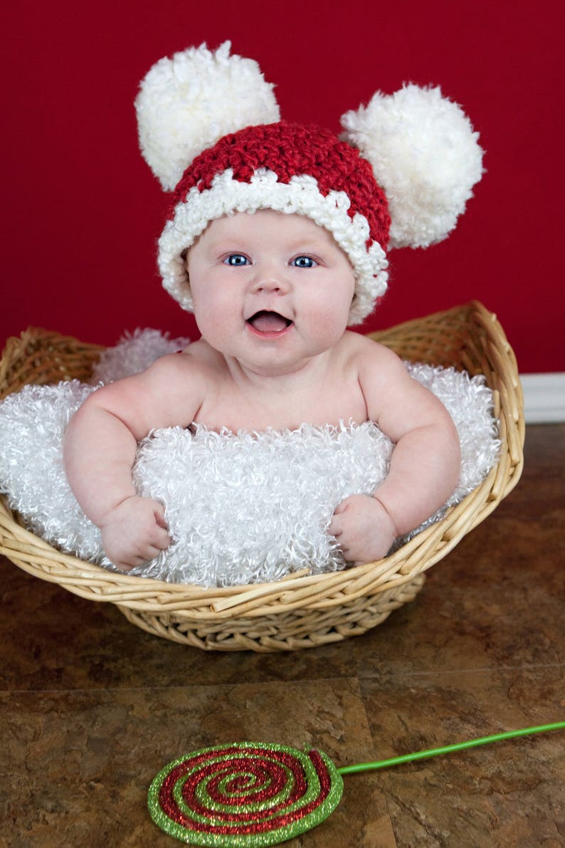 Christmas Santa hat all sizes giant pom Xmas beanie holiday family photography photo prop baby toddler kids womens sizes red and white 0 to 3 Month