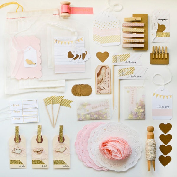 Handmade Pink Gold Gift Wrap Kit Paper Kit