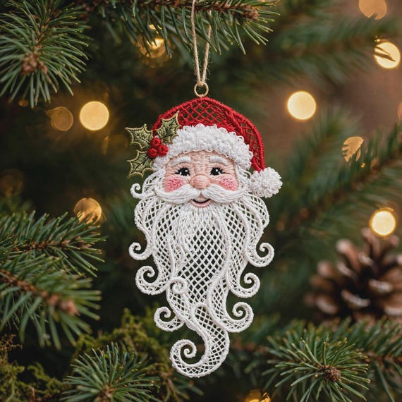 FSL Santa Face Embroidery Design, Santa Earrings Embroidery File, Free Standing Lace Christmas Ornament, Machine Embroidery Design,