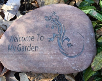 Welcome To My Garden Lizard Engraved Stone