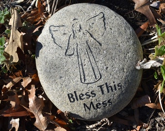 Bless This Mess Angel Engraved Stone