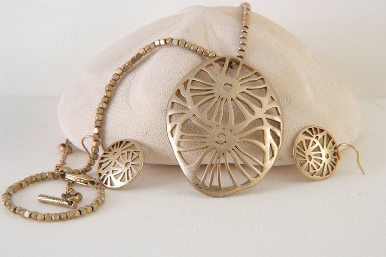 Vintage Retro Kenneth Cole New York Abstract Pendant Necklace Earrings