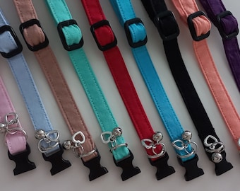 Solid Color Cat Collars+ Color Option/ Heart Cat Collar/ Adjustable, Breakaway, Safety Cat Collar w/ Removable Bell/ Kitten, Cat, Small Dog