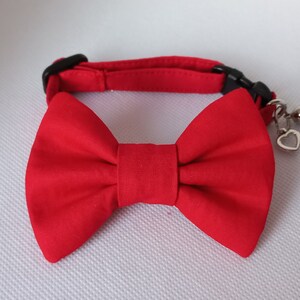 Red, Bow Tie Cat Collar Set+ Color Option/ Solid Color Cat Collar (Breakaway) w/ Matching Removable Bow Tie/ Valentine&#39;s Day/ Cat, Small Dog