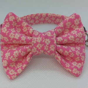 Katzenhalsband Set - &#39;&#39;Wildflower-Pink&#39;&#39;- / Blumen Katzenhalsband mit passender abnehmbarer Schleife/ Hochzeit/ Sommer, Frühling/ Katze+ kleine Hunde Größen