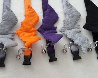 Collar de murciélago para gatos - "Halloween espeluznante" - Collar de vuelo nocturno para gatos / Collares para mascotas con elección de colores / Tamaños para gatitos, gatos y perros pequeños / Collar de seguridad para gatos