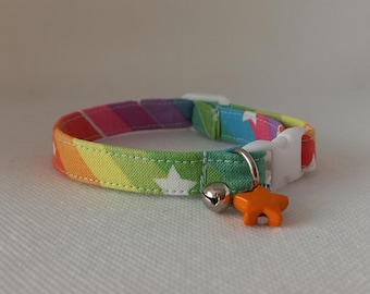 Cat Collar - ''Rainbow, Star''- Colorful, Breakaway Cat Collar/ Sky Cat Collar/ Spring, Summer/ Star Charm and Bell/ Cat, Small Dog Sizes