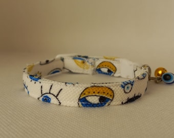Evil Eye Cat Collar- ''Turkish Evil Eye, Charm''- Blue Beaded Cat Collar/ Eye Cat Collar/ Kitten, Cat, Small Dog Sizes/ Breakaway Cat Collar