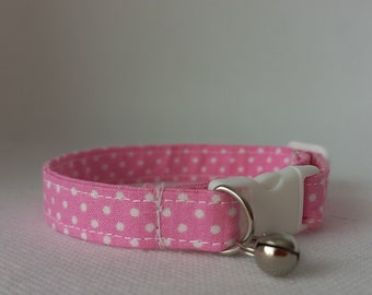 Cat Collar- ''Polka Dot''- Dotted Cat Collar/ Pink Cat Collar/ Adjustable Breakaway Safety/Spring, Summer/ Kitten, Cat+ Small Dog Sizes