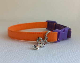 Halloween Cat Collar - ''Orange, Purple'' - Charm, Spooky Cat Collar/ Breakaway/ Cat Party Collar/ Holiday Pet Collar/ Kitten and Cat Sizes
