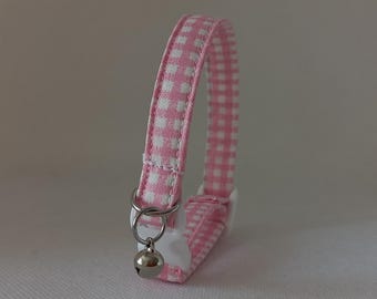 Gingham, Breakaway Katzenhalsband / Rosa, weiß kariertes Katzenhalsband / Süßes, glockiges Katzenhalsband / Haustier Halszubehör / Frühling, Sommer / Geschenk / Katze, Hund Größen