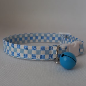 Plaid, Cat Collar- &#39;&#39;Blue&#39;&#39;- Gingham Cat Collar/ Check Cat Collar / Checkered Cat Collar/ Breakaway/ Summer/ Kitten, Cat, Small Dog Sizes