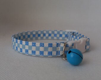 Plaid, Cat Collar- ''Blue''- Gingham Cat Collar/ Check Cat Collar / Checkered Cat Collar/ Breakaway/ Summer/ Kitten, Cat, Small Dog Sizes