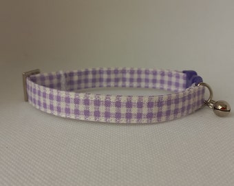Cat Collar- ''Plaid, Gingham''- Lilac Cat Collar/ Unisex Cat Collar/ Spring, Summer/ Breakaway Safety/ Kitten, Cat, Small Dog Sizes