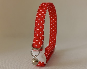 Polka Dot Cat Collar -''Red, White''- Cotton Fabric Cat Collar/ Cute Cat Collar/ Spring, Summer/ Breakaway/ Birthday/ Cat, Small Dog Sizes