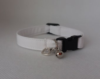 White Cat Collar/ Plain Color Cat Collars/-''Color Options''-Bell, Heart Cat Collar/ Wedding/ Kitten, Cat, Small Dog Sizes/ Breakaway Collar