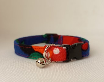 Cat Collar- Leafy/ Flannel Cat Collar- ''Color Option''- Winter Cat Collar/ Daily Cat Collar/ Breakaway/ Kitten, Cat, Small Dog Collar Sizes