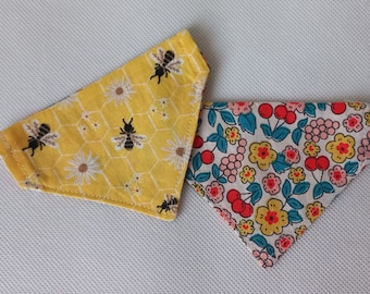 Cat Bandana/ Bee Honeycomb, Floral Cat Bandana/ Double-sided+ Sliding+ Over-the-Collar Cat Bandana/ Kitten, Cat & Small Dog Sizes
