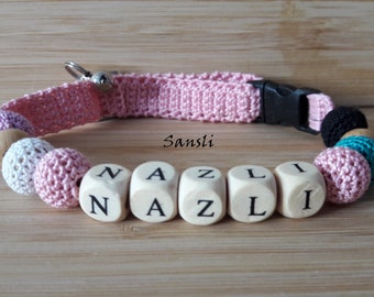 Crochet Cat Collar/ Pink Personalized Cat Collar/ Breakaway Cat Collar/ Cat Birthday/ Kitten, Cat, Small Dog Collar Sizes/ Bell Cat Collar