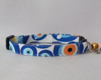 Evil Eye Cat Collar-''Turkish Evil Eye''- Evil Eye Beaded Cat Collar/ White Charm Cat Collar/ Berakaway Safety/ Kitten, Cat, Small Dog Sizes