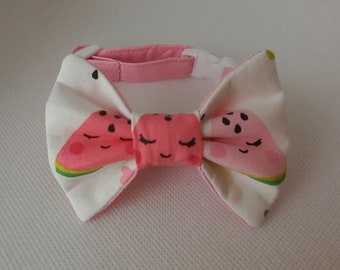 Bow Tie Cat Collar Set- ''Watermelon Slice''- Pink Cat Collar w/ Cute, Watermelon Fruit Bow Tie (Removable)/ Summer/ Kitten, Cat, Small Dog