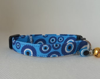 Cat Collar- ''Evil Eye, Charm''- Turkish Evil Eye Cat Collar/ Blue Beaded Cat Collar/ Breakaway Cat Collar/ Kitten, Cat, Small Dog Sizes