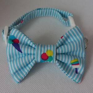 Bow Tie Cat Collar Set ''Small Ice Cream Balls'' Pinstripe Cat Collar Matching Removable Bow Tie/ Summer/ Kitten, Cat and Small Dog Sizes image 1