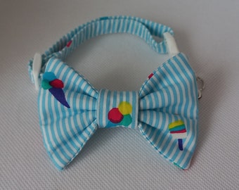 Bow Tie Cat Collar Set- ''Small Ice Cream Balls''- Pinstripe Cat Collar+ Matching Removable Bow Tie/ Summer/ Kitten, Cat and Small Dog Sizes