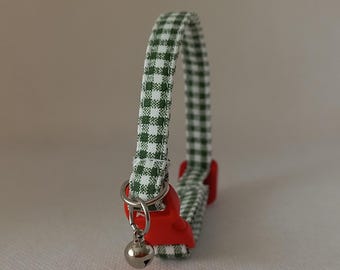 Kariertes Katzenhalsband/ Retro Katzenhalsband/ Kariertes Hundehalsband/ Gingham Halsband/ Abtrünniges Katzenhalsband/ Frühling, Sommer/ Glöckchen am Halsband/ Katze für kleine Hunde