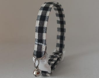 Plaid Cat Collar -''Black and White''- Gingham Pet Collar/ Spring, Summer/ Breakaway/ Custom Cat Collar/ Adjustable Cat Collar/ Cat Sizes