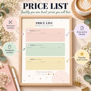 Price List Template | Service Menu | Rate Sheet | Pricing Guide | Small Business and Freelancer Services