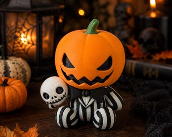 Figura 3D de esqueleto de abóbora, decoração assustadora ideal para o Halloween, cores PLA personalizáveis!