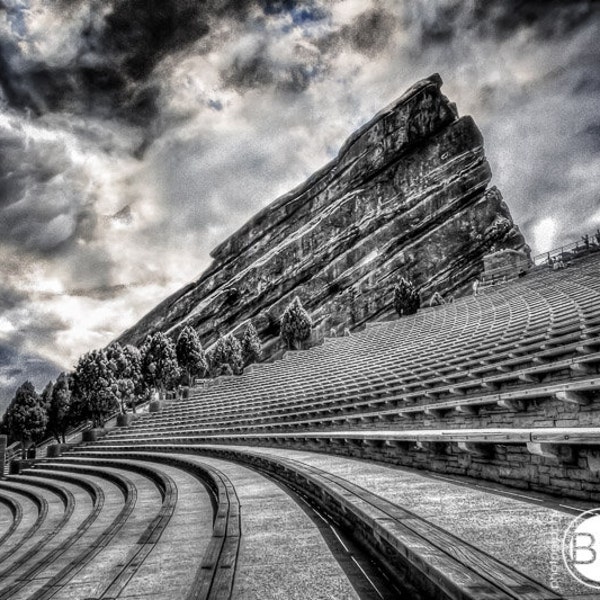 Red Rocks Amphitheater  Red Rocks Large Wall Decor Black and White Fine Art Print  Music Lovers Gift