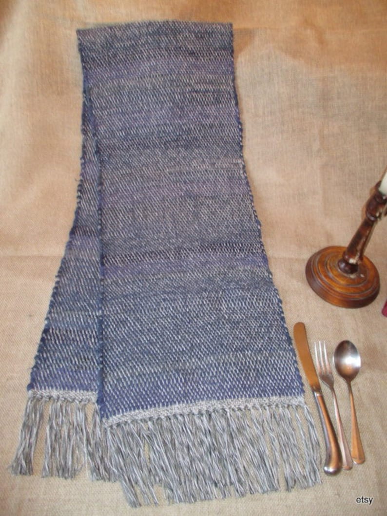 Blue and Grey, Navy Blue, Table Runner, Rag Table Runner, Handwoven, 65