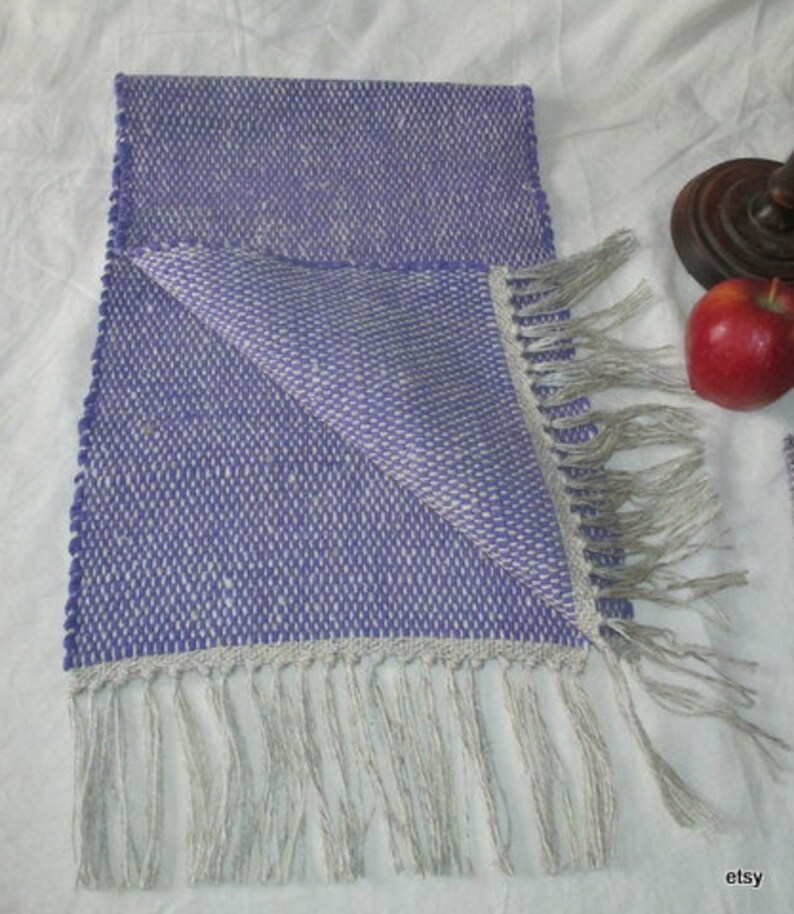 Purple Table runner by 12 wide 40 cotton fringe handwoven