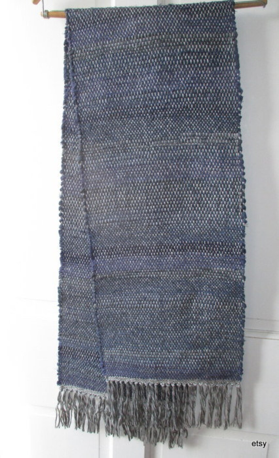 Blue Rag Sur Blue and Grey, Navy Blue, Table Runner, Rag Table Runner, Handwoven, 65 ...