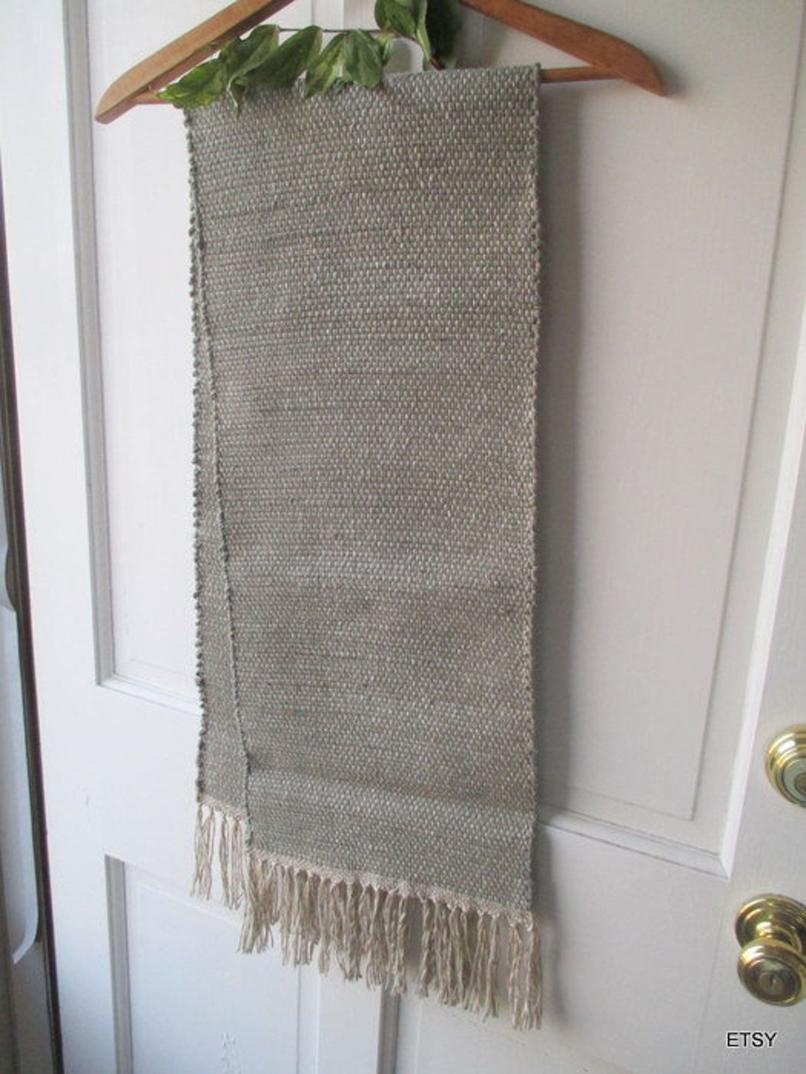 Table Runner, Rag Table Runner, Handwoven, 64 by 12 Wide, Green, Grey