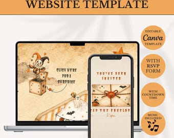 Spooky Halloween Party Website Invitation | Editable Canva Template (Digital Download)