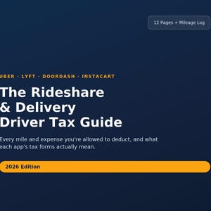 Printbare belastinggids voor chauffeurs van rideshare-diensten | Uber Lyft DoorDash kilometerregistratie PDF | Checklist voor aftrekposten voor bezorgers | Digitale download