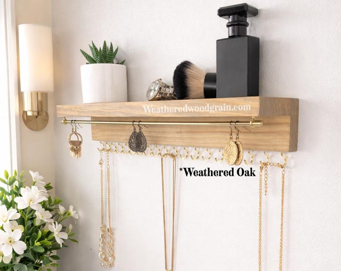 Jewelry Organizer Wall Mount with Shelf | Earring Holder | Necklace Holder