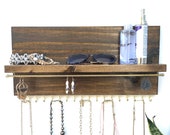 Wood Jewelry Organizer With Shelf Earring Holder Necklace Holder