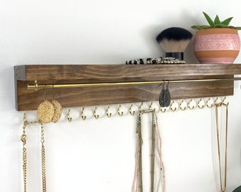 Jewelry Organizer Wall Mount with Shelf | Earring Holder | Necklace Holder